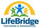 Official LifeBridge Training & Resources logo with three children, golden arch, open green book and blue name