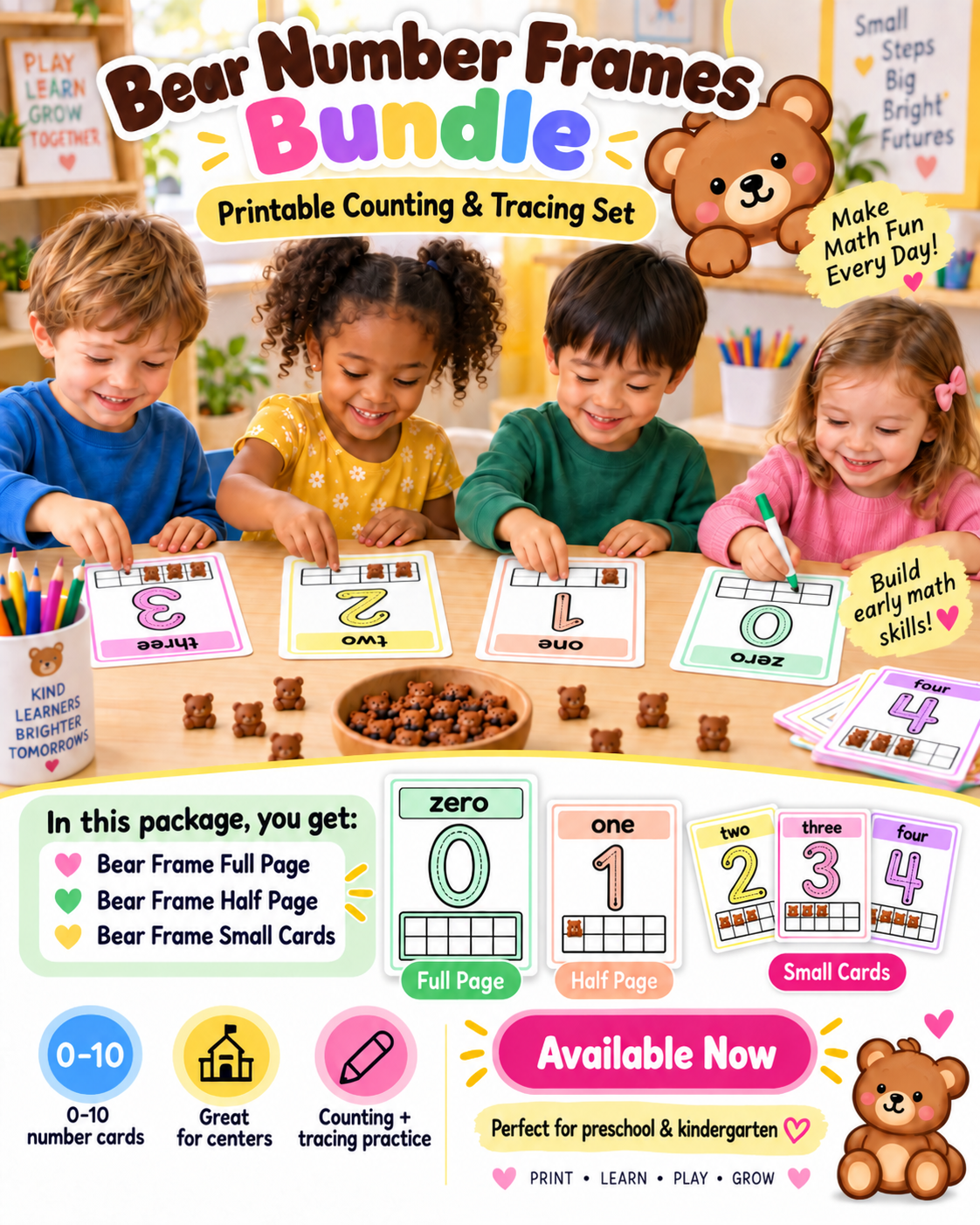 Bear Counting Number Frames preschool classroom product preview